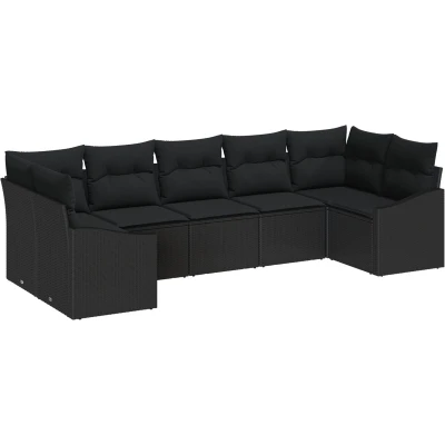 Afbeelding van vidaXL Tuin Sofa Set van 7 Zwart Rattan en Polyester Loveseat