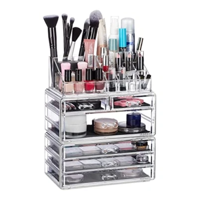 Afbeelding van relaxdays make up organizer met 6 lades acryl cosmeticahouder