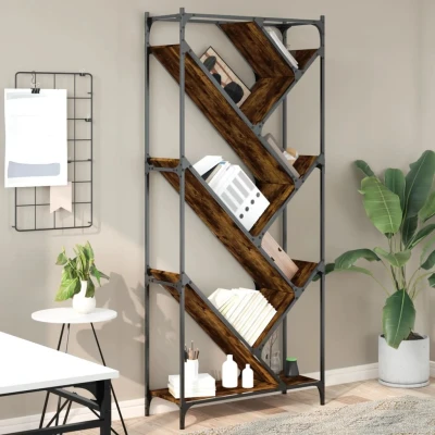 Afbeelding van Boekenkast 79x30x180 cm bewerkt hout en metaal gerookt eiken