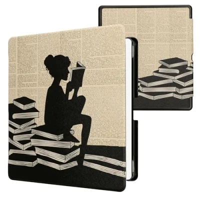 Afbeelding van kwmobile e reader hoesje compatibel met Amazon Kindle Scribe (2024) Magneetsluiting Ereader case Meisje boeken in zwart/beige
