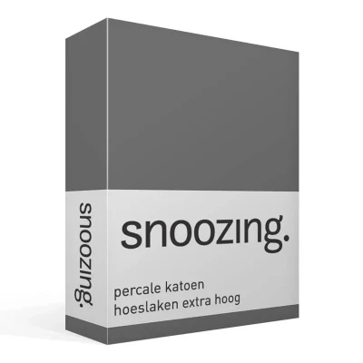 Afbeelding van Snoozing Hoeslaken Extra hoog Tweepersoons 150x200 cm Percale katoen Antraciet