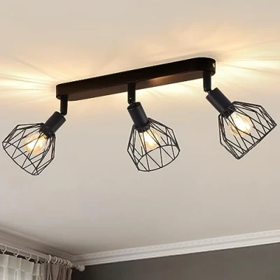Afbeelding van ANWIO Led plafondspots, verstelbaar, rechthoekige basis, wandspot met 3 ledlampen, E14 fitting, wandlamp, vintage kroonluchter voor winkel, bar, keuken, woonkamer, lamp behalve EUC EA