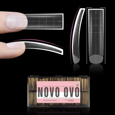 Afbeelding van NOVO OVO XXL licht gebogen scherpe vierkante nageltip, extra dikke natuurlijke curve kunstnagels Press on, volledige en halve dekking, zachte gelverlenging nepnagel acryl kit met hulplijn x 15 maat
