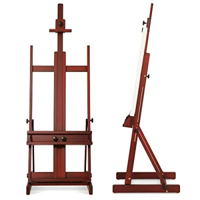 Afbeelding van VISWIN Beechwood H Frame Studio ezel met verstelbaar hoogte en remwiel, grote kunstenaarsezel, canvas tot 76 inch walnoot