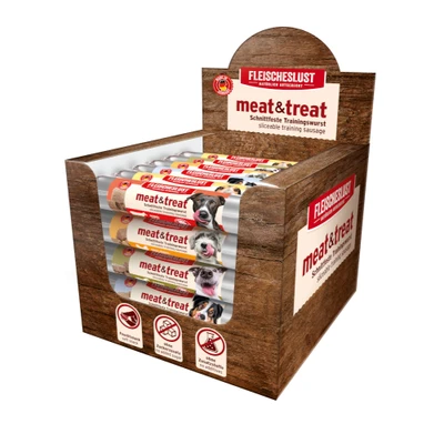 Afbeelding van Fleischeslust Meat &amp; Treat gemengd assortiment 33 x 80 g (7 rundvlees, 7 gevogelte, paard, zalm, 5 kaasworst)