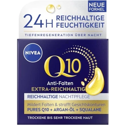 Afbeelding van NIVEA Q10 nachtcrème, verstevigende gezichtsverzorging met Q10, biologische arganolie en squalan, gezichtscrème voor zeer droge huid, anti rimpel extra rijke nachtverzorging (50 ml)