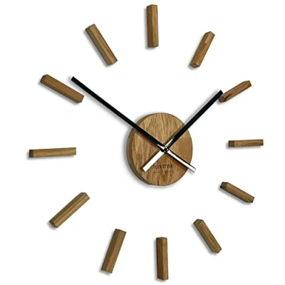 Afbeelding van FLEXISTYLE 3D wandklokken DIY hout eiken grote wandklok 50 75 cm modern design EKO wandtattoo decoratie klokken voor kantoor woonkamer slaapkamer decoratief artikel kwartshorloge (hout Simple, zwarte wijzer)