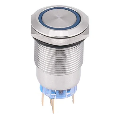 Afbeelding van Keenso 19mm 12V 24V Waterdichte Roestvrijstalen Vergrendeling LED Power Drukschakelaar Aan/Uit Latch Schakelaar 1NO1NC (2 stuks Blauw)