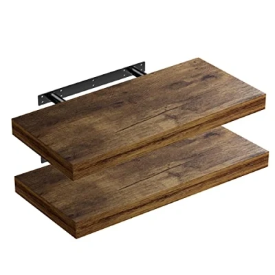 Afbeelding van Casaria Wandplank 2 Stuks Hout met Bevestiging Zwevend 15 kg Draagkracht Plank Keukenplank 50 cm Donker Eiken