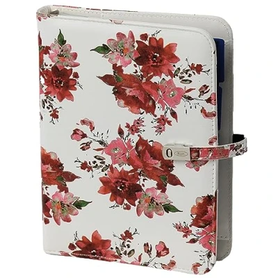 Afbeelding van Organizer agenda navulbare ringband losse bladen 6 gaten notitieboek planner dagboek afsprakenplanner week op twee pagina&#039;s navulkalender 2024, 2025, 2026, A5, rode roos