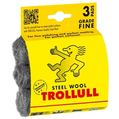Afbeelding van TROLLULL Staalwol Draadwol Pads, 3 DIY Pads fijn 00, zachte reiniging, standaard en polijsten van was hout, glans koper, messing roestvrij staal