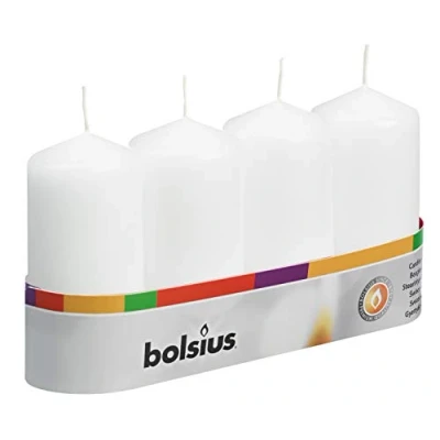 Afbeelding van 4 trays/sets met stuks Bolsius witte stompkaarsen 100/48 (18 uur)