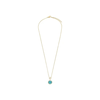 Afbeelding van Lucardi Dames Stalen goldplated Ketting met turquoise Staal Goudkleurig 47 cm