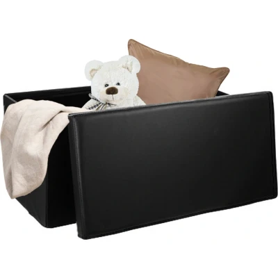 Afbeelding van MISOU Poef Opbergbank Opvouwbaar met Opbergruimte Opbergbox Zwart 76,5x38x37,5cm PU Leder