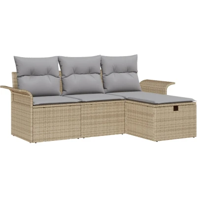 Afbeelding van vidaXL 4 Delige Tuin Sofa Set met Kussens Beige Poly Rattan