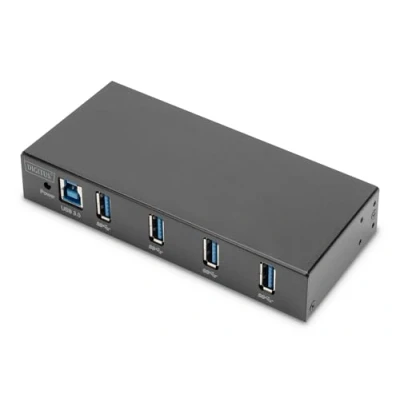 Afbeelding van DIGITUS industriële 4 poorts USB hub 4x A 3.0 5 Gbps SuperSpeed 15 kV ESD bescherming DIN rail montage Zwart