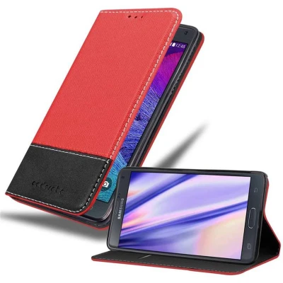 Afbeelding van Cadorabo Hoesje geschikt voor Samsung Galaxy NOTE 4 in ROOD ZWART Beschermhoes met magnetische sluiting, standfunctie en kaartvakje Book Case Cover Etui