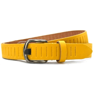 Afbeelding van Timbelt Leren gleufjes riem geel 100% leer maat 95 totale lengte 110 cm