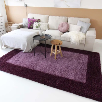 Afbeelding van Hoogpolig Vloerkleed Shaggy Trend Lijstmotief Paars 80x250 Cm