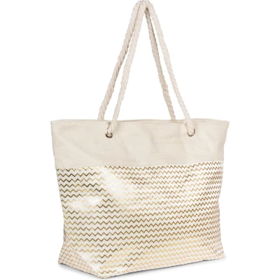 Afbeelding van Damesstrandtas met metallic zigzagpatroon, ritssluiting, XXL schoudertas, shopper