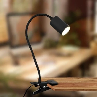 Afbeelding van B.K.Licht Bureaulamp met snoerschakelaar klemlamp warm witte lichtkleur draaibaarleeslamp 40x10x6,5 cm zwart