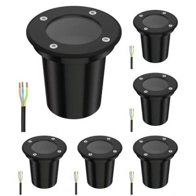 Afbeelding van ledscom.de 6 st. grondinbouwlamp BOLI voor buiten, IP67, zwart, rond, 108mm Ø, 1x GU10 max. 15W