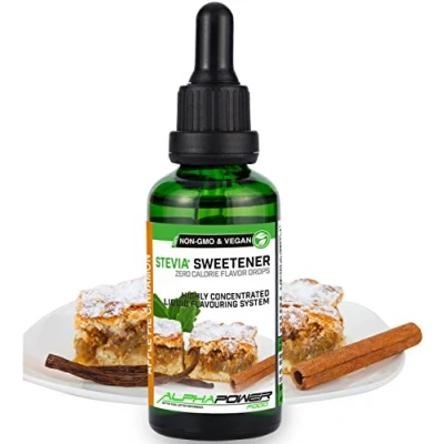 Afbeelding van ALPHAPOWER FOOD® Stevia Flavour Drops, flüssig liquid 1x50ml Aroma Zimt Apfelkuchen, Lebensmittel flavor Konzentrat &amp; Geschmackstropfen Flave Tropfen ohne Zucker, Flavdrops zum Essen Backen