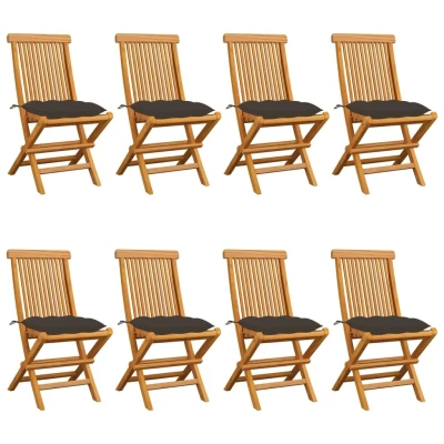 Afbeelding van Tuinstoelen 8 st met taupe kussens massief teakhout