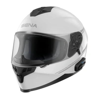 Afbeelding van Sena OutRide ECE motorhelm met volledig gezicht geïntegreerde Bluetooth intercom en smartphone connectiviteit (glanzend wit, XL)
