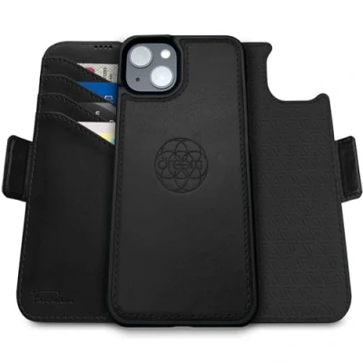 Afbeelding van Dreem Fibonacci iPhone 15 Portemonnee Hoesje / 2 in 1 Schokbestendig MagSafe Compatibel en Afneembaar Luxe Vegan Lederen Folio met RFID Kaartbescherming Multi Standaard [Zwart]