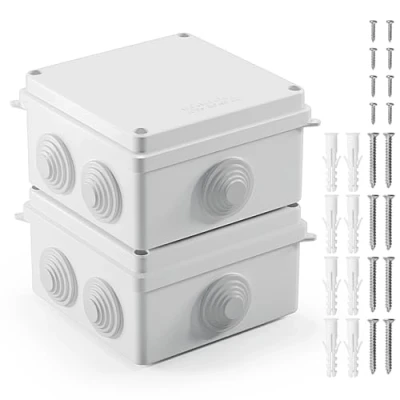 Afbeelding van 2 stuks aansluitdoos waterdicht IP65, elektrische verdeeldoos, verdeeldoos opbouw kunststof, stekkerschroefverbinding box, kabelaansluitdoos, aansluitdoos, wit