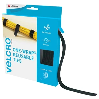 Afbeelding van VELCRO Merk Herbruikbare stropdassen in één wikkel Multifunctionele Perfecte bureauaccessoires voor kabelbeheer en huisverbetering Zwart 10 mm x 15 m