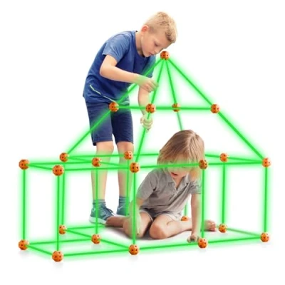 Afbeelding van VEVOR Fortbouwset voor kinderen, 85 delig, STEM bouwspeelgoed, glow in the dark, kinderen vanaf 4, 5, 6, 7, 8 jaar, binnententspel met 55 stangen en 40 ballen