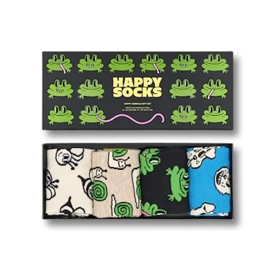 Afbeelding van Happy Socks heren Animals sokken met print in 4 pack giftbox de kleur Zwart, maat: 41 46