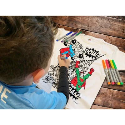 Afbeelding van Splat T shirt Kleur telkens opnieuw je mooie Superhelden 7 8 Jaar