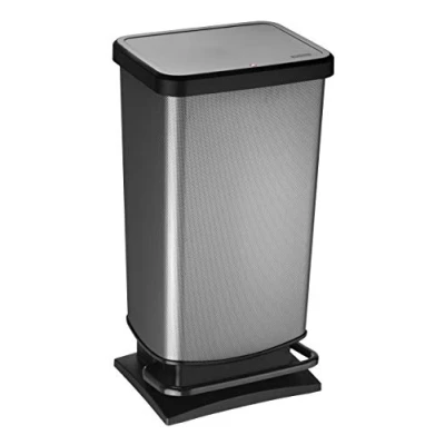 Afbeelding van Rotho Paso Vuilnisbak 40l Met Pedaal En Deksel, (35,3 x 29,5 67,6 cm), Koolstofmetaal