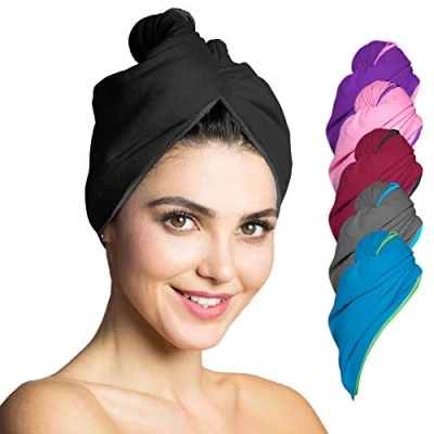 Afbeelding van haarhanddoek microvezel absorberend en sneldrogend Speciale tulband handdoek (Zwart)