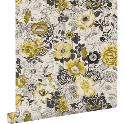 Afbeelding van Leen Bakker ESTAhome Behang Bloemen Okergeel En Beige 53cm X 10,05 M Geel Vlies