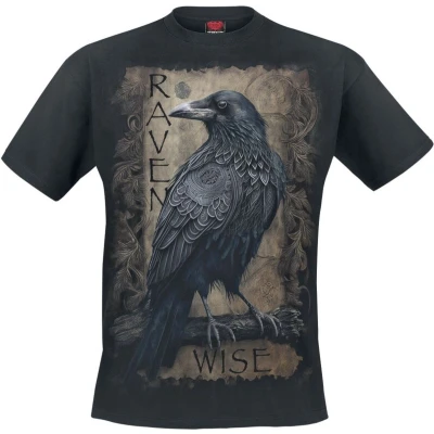 Afbeelding van Spiral Raven Wise T shirt zwart L Katoen Basics, Dieren, Horror, Rock wear, Vikings