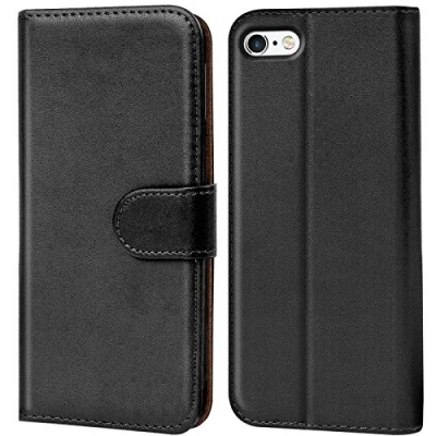 Afbeelding van Verco Flip Cover voor Apple iPhone SE, Stand en magneetfunctie als portefeuille compatibel met 5S / 5 Case kaartenvak PU Leer, Zwart