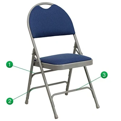 Afbeelding van Flash Furniture 4 pack Hercules serie extra grote ultra premium driedubbele metalen klapstoel met gemakkelijk te dragen handvat, marineblauw stof/grijs frame, set van