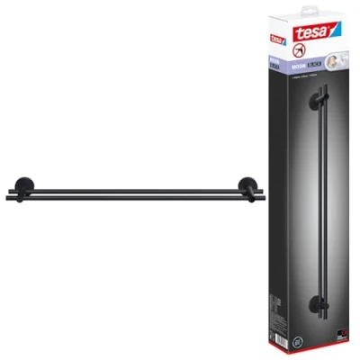 Afbeelding van tesa MOON BLACK dubbele handdoekhouder, mat zwart, zelfklevend, 112 mm x 640 50