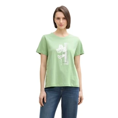 Afbeelding van TOM Tailor CREW NECK Tshirt print, Dames, Maat: XL, True green