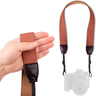 Afbeelding van Lens Aid Camerariem in jeans design: dikke nek of schouderriem geschikt voor camera&#039;s van Canon, Nikon, Sony, Fujifilm, Olympus, Leica etc. (bruin)