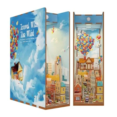 Afbeelding van Tonecheer doe het zelf Book Nook Kit, 3D puzzel van hout, voor volwassenen, boek, miniatuur om te bouwen, modelbouw, boekenkast, decoratie, creatief cadeau (het vliegende huis)