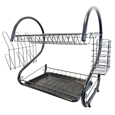 Afbeelding van Maestro Afdruiprekken met 2 plateaus Afdruiprek bodem voor glas en bestekrek Zwart (53cm)