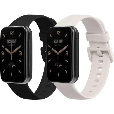 Afbeelding van kwmobile 2x horlogebandjes geschikt voor Xiaomi Mi band 7 Pro bandje Smartwatch bandjes van TPU Activity tracker horloge in zwart / wit