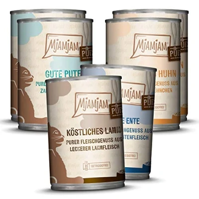 Afbeelding van MjAMjAM premium natvoer voor katten gemengd pakket V puur vleesgenot, pak van 6 (6 x 400 g), graanvrij met extra vlees
