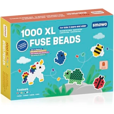 Afbeelding van Smowo® Grote strijkkralen, 1000 stuks, voor kinderen vanaf 3 jaar, 7 kleurrijke kleuren, XL steekkralen, creatieve kralenset