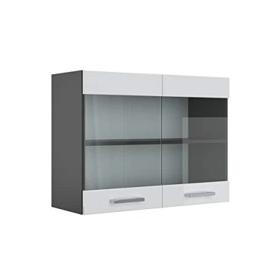 Afbeelding van Vicco Glazen keukenkast &quot;R Line&quot;, Wit Hoogglans/Antraciet, 80 cm